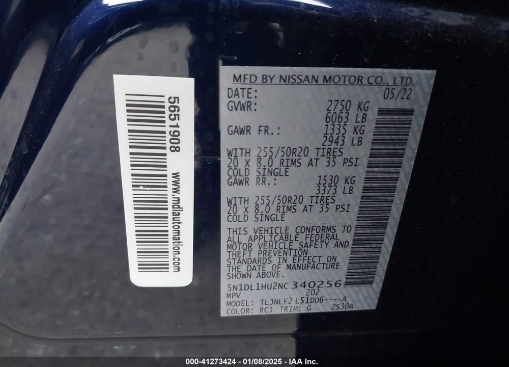 2022 INFINITI QX60 AUTOGRAPH AWD VIN: 5N1DL1HU2NC340256
