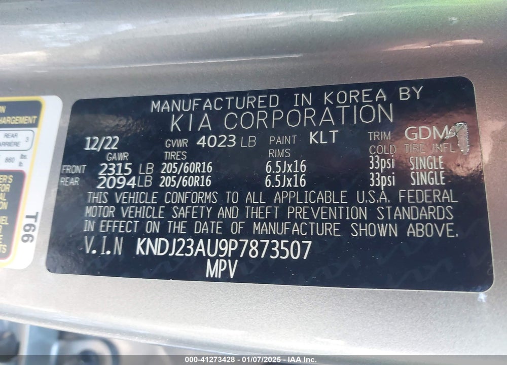2023 KIA SOUL LX VIN: KNDJ23AU9P7873507