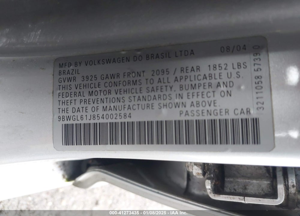 2005 VOLKSWAGEN GOLF GLS 2.0L VIN: 9BWGL61J854002584