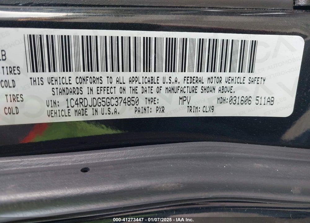 2016 DODGE DURANGO LIMITED VIN: 1C4RDJDG5GC374850