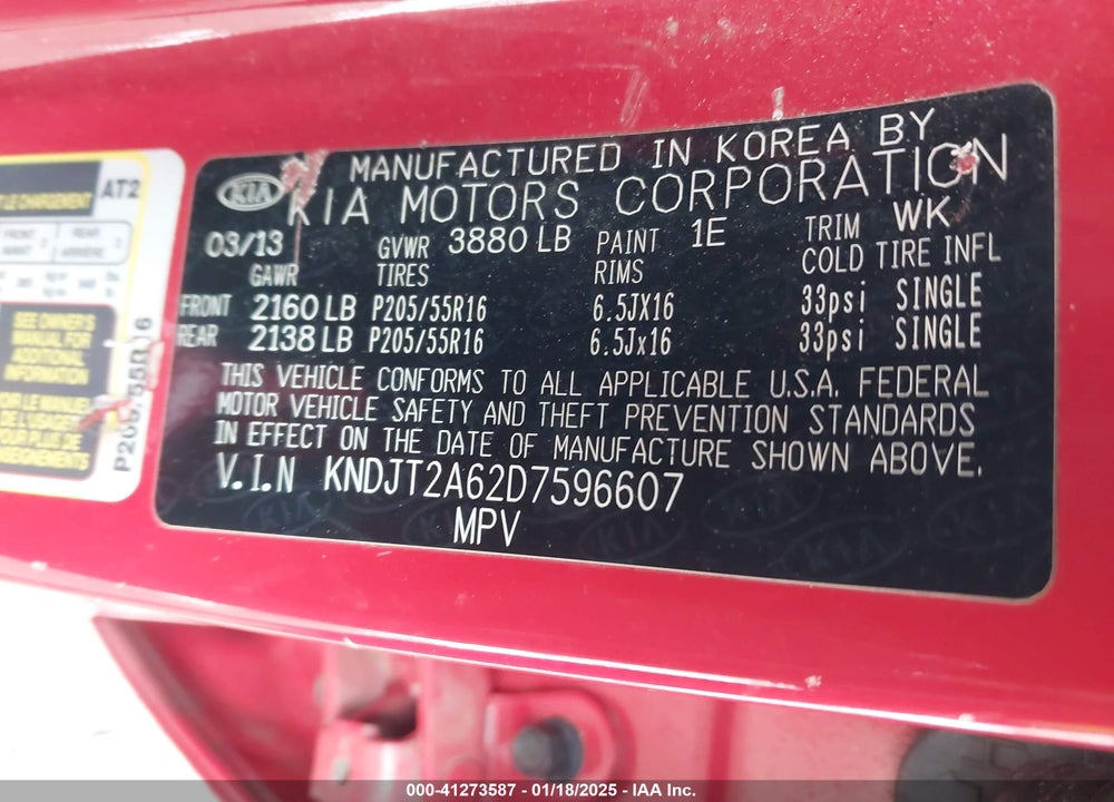 2013 KIA SOUL VIN: KNDJT2A62D7596607