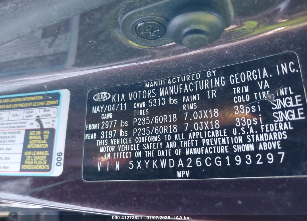 2012 KIA SORENTO SX V6 VIN: 5XYKWDA26CG193297