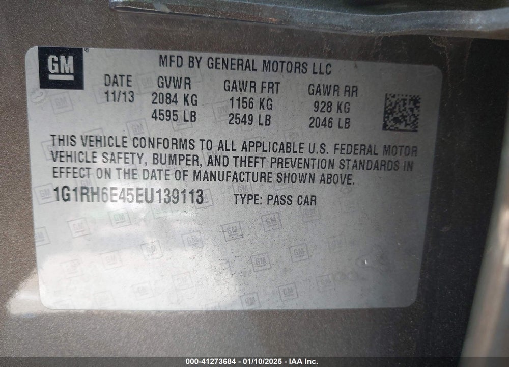 2014 CHEVROLET VOLT VIN: 1G1RH6E45EU139113