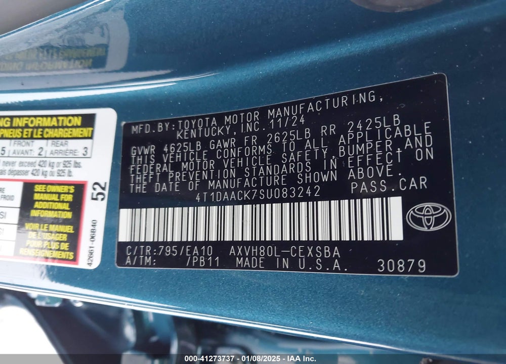 2025 TOYOTA CAMRY VIN: 4T1DAACK7SU083242