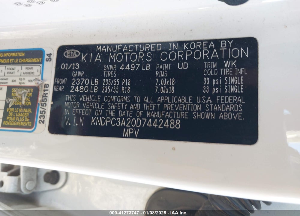 2013 KIA SPORTAGE EX VIN: KNDPC3A20D7442488