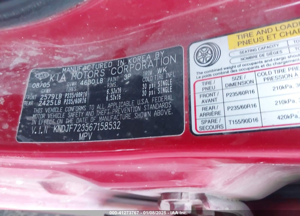2006 KIA SPORTAGE EX V6/LX V6 VIN: KNDJF723567158532