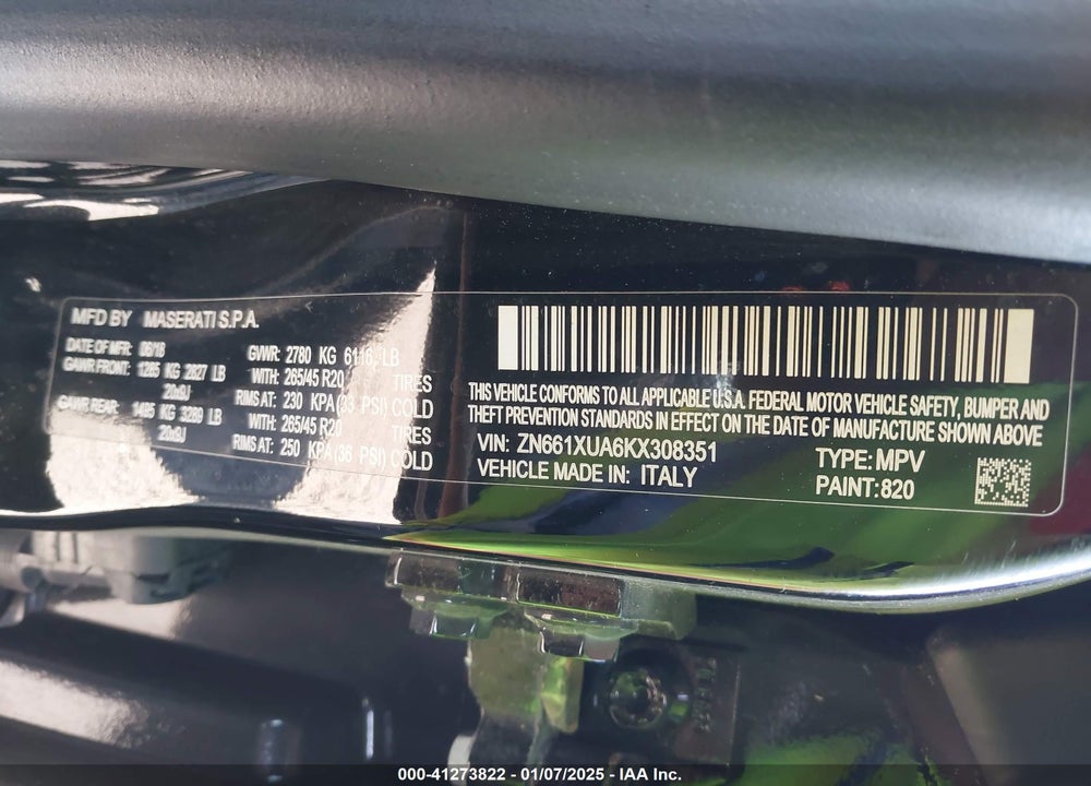 2019 MASERATI LEVANTE VIN: ZN661XUA6KX308351