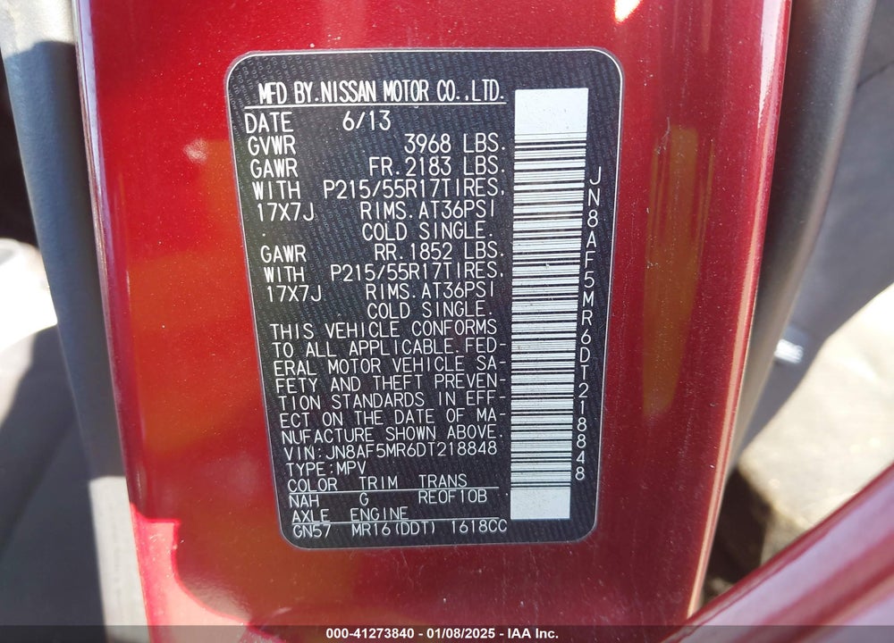 2013 NISSAN JUKE S VIN: JN8AF5MR6DT218848