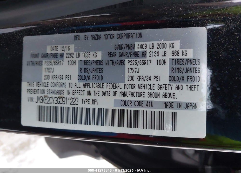 2016 MAZDA CX-5 TOURING VIN: JM3KE2CY3G0911223
