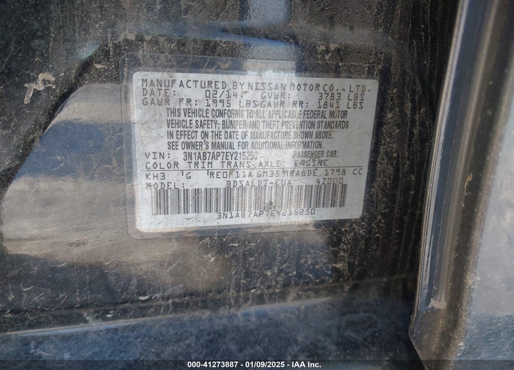 2014 NISSAN SENTRA FE+ S/FE+ SV/S/SL/SR/SV VIN: 3N1AB7AP7EY215250