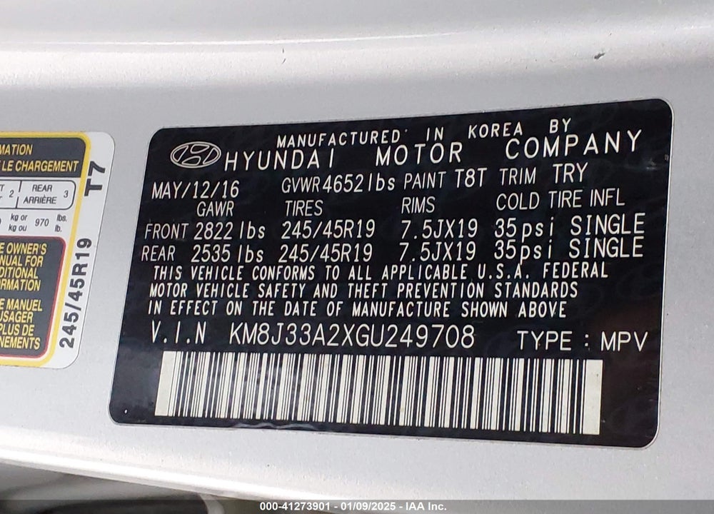 2016 HYUNDAI TUCSON LIMITED VIN: KM8J33A2XGU249708