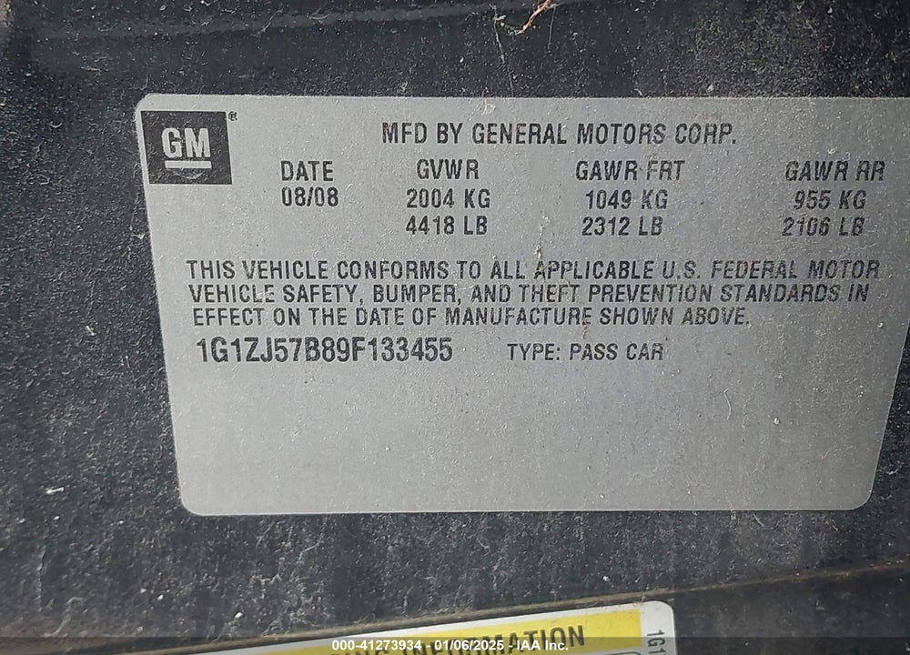 2009 CHEVROLET MALIBU LT VIN: 1G1ZJ57B89F133455
