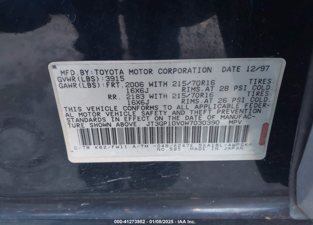 1998 TOYOTA RAV4 VIN: JT3GP10V0W7030390