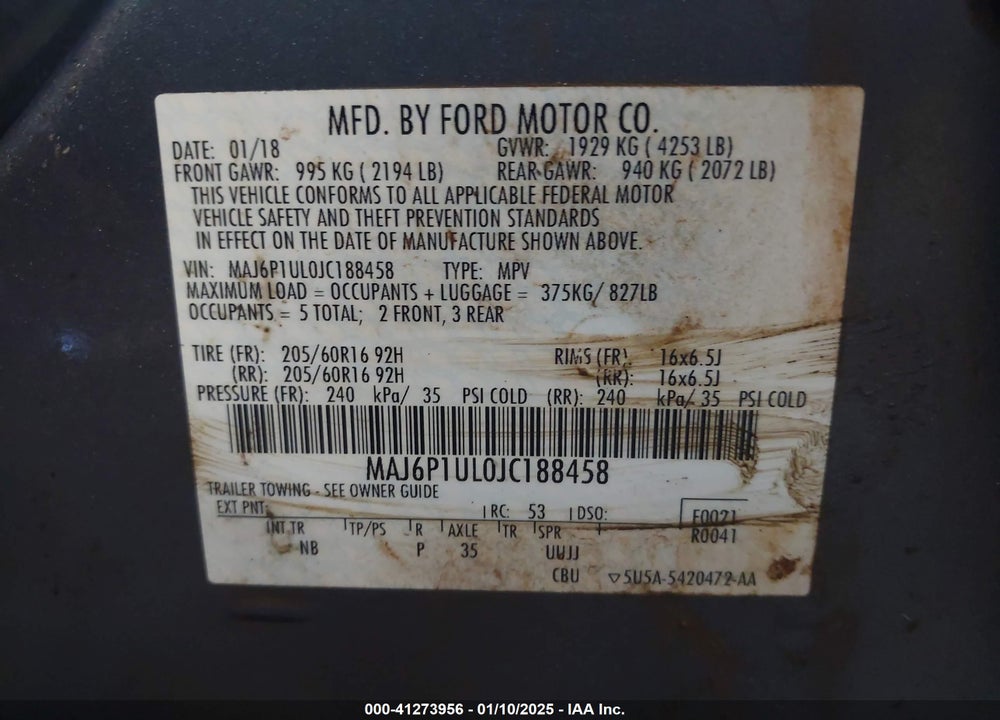 2018 FORD ECOSPORT SE VIN: MAJ6P1UL0JC188458