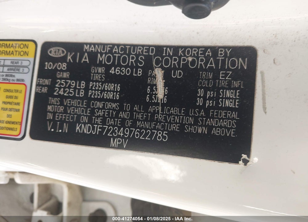2009 KIA SPORTAGE EX V6 VIN: KNDJF723497622785