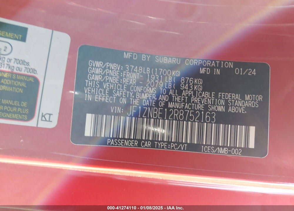 2024 TOYOTA GR86 VIN: JF1ZNBE12R8752163