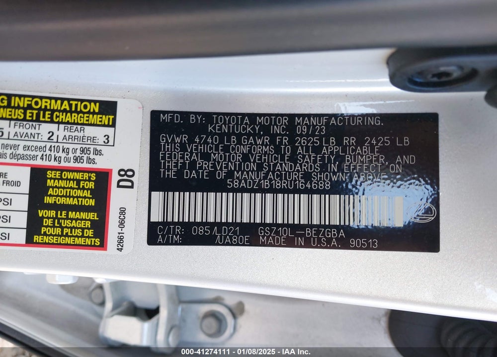 2024 LEXUS ES VIN: 58ADZ1B18RU164688
