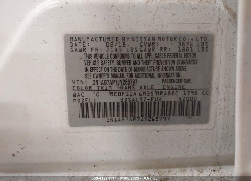 2018 NISSAN SENTRA SR VIN: 3N1AB7AP7JY268797