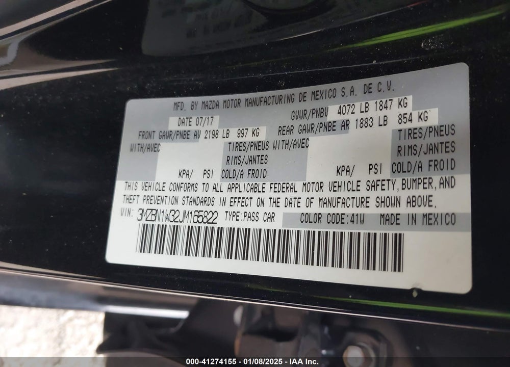 2018 MAZDA MAZDA3 VIN: 3MZBN1W32JM165822