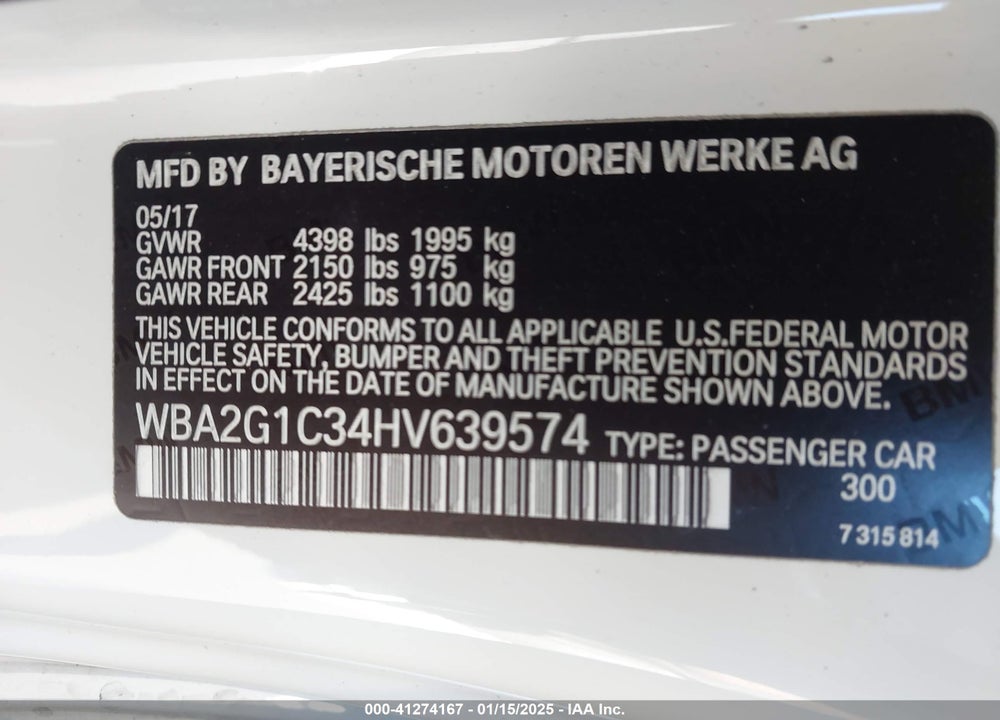 2017 BMW M240I VIN: WBA2G1C34HV639574