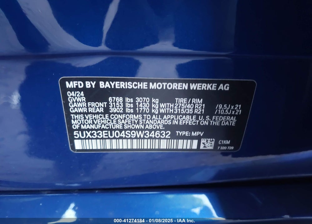 2025 BMW X5 M60I VIN: 5UX33EU04S9W34632