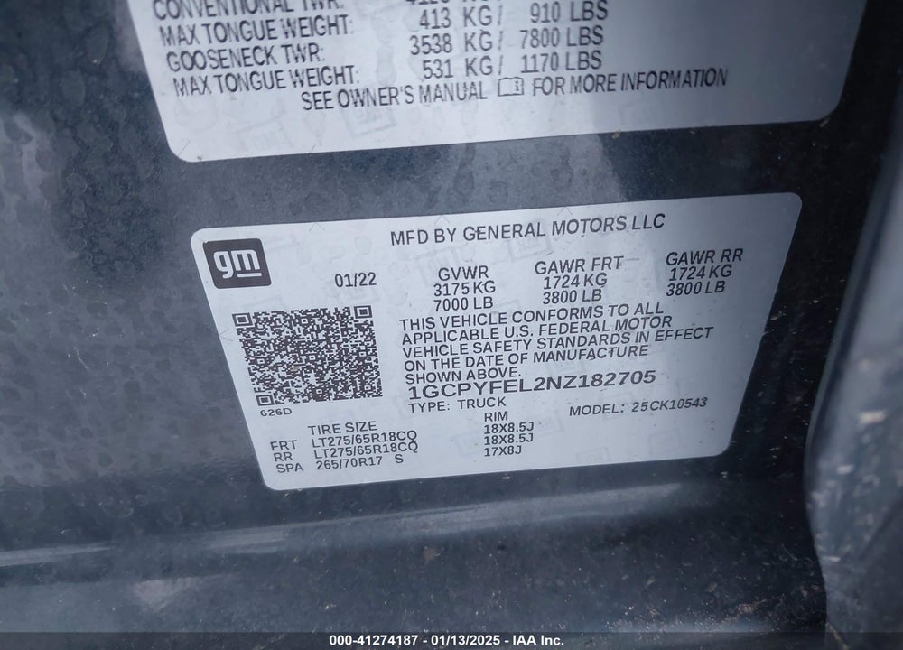 2022 CHEVROLET SILVERADO LTD VIN: 1GCPYFEL2NZ182705