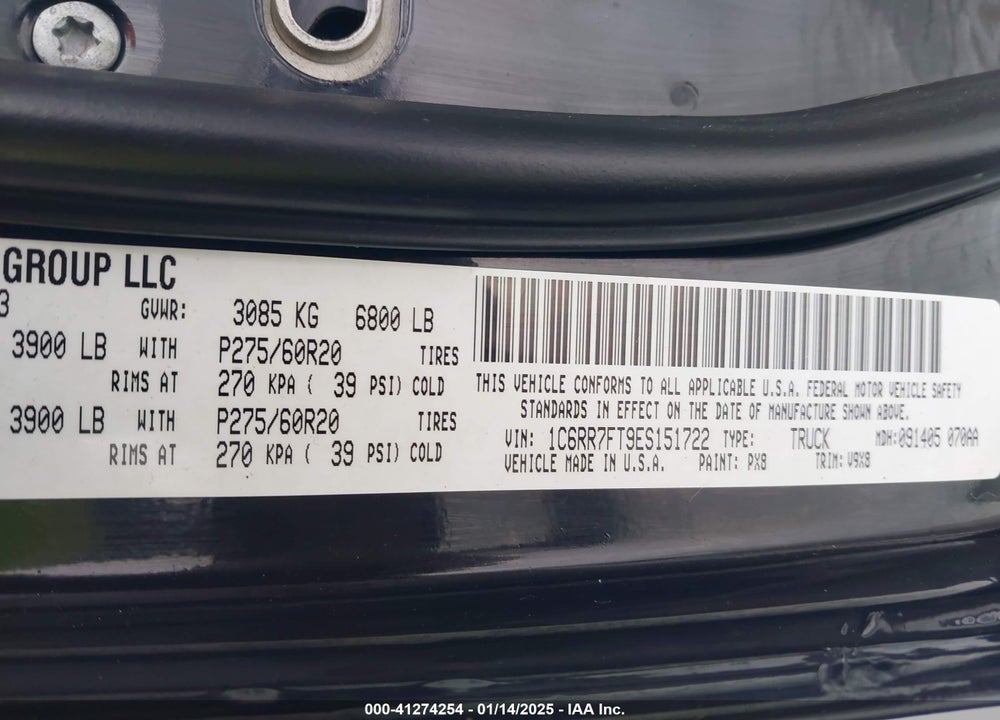 2014 RAM 1500 VIN: 1C6RR7FT9ES151722