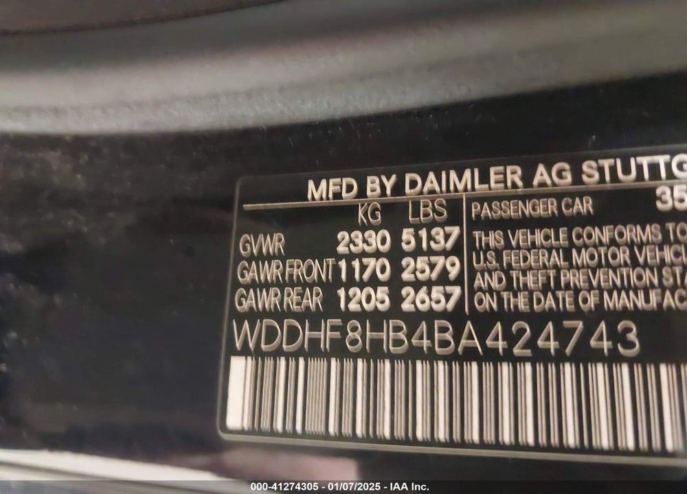 2011 MERCEDES-BENZ E 350 VIN: WDDHF8HB4BA424743