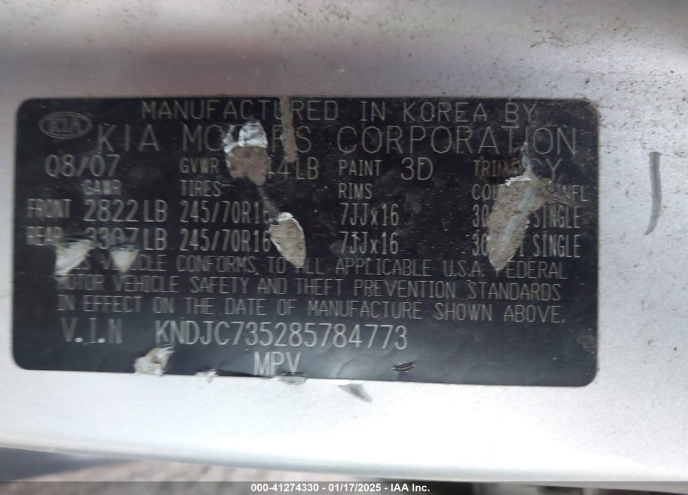 2008 KIA SORENTO LX VIN: KNDJC735285784773