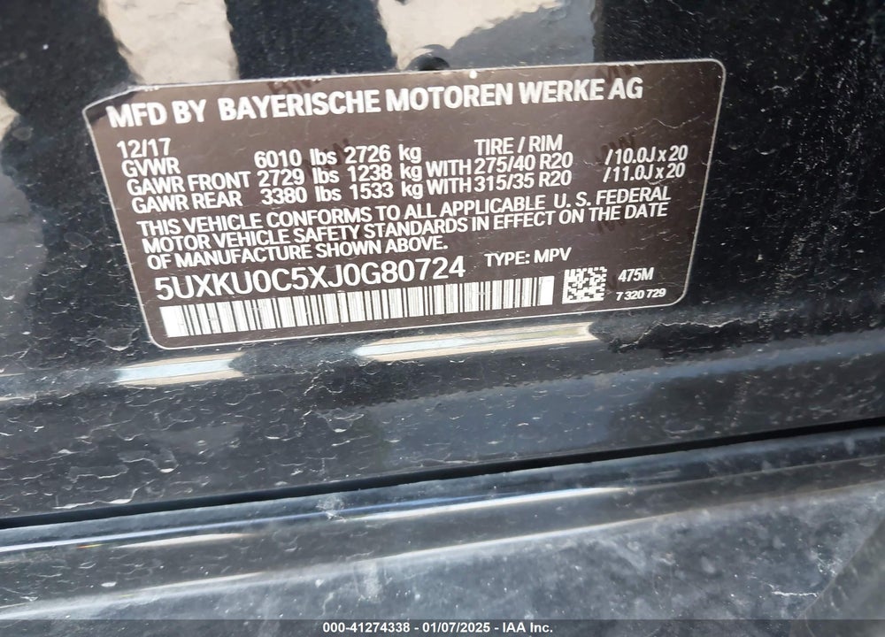 2018 BMW X6 SDRIVE35I VIN: 5UXKU0C5XJ0G80724
