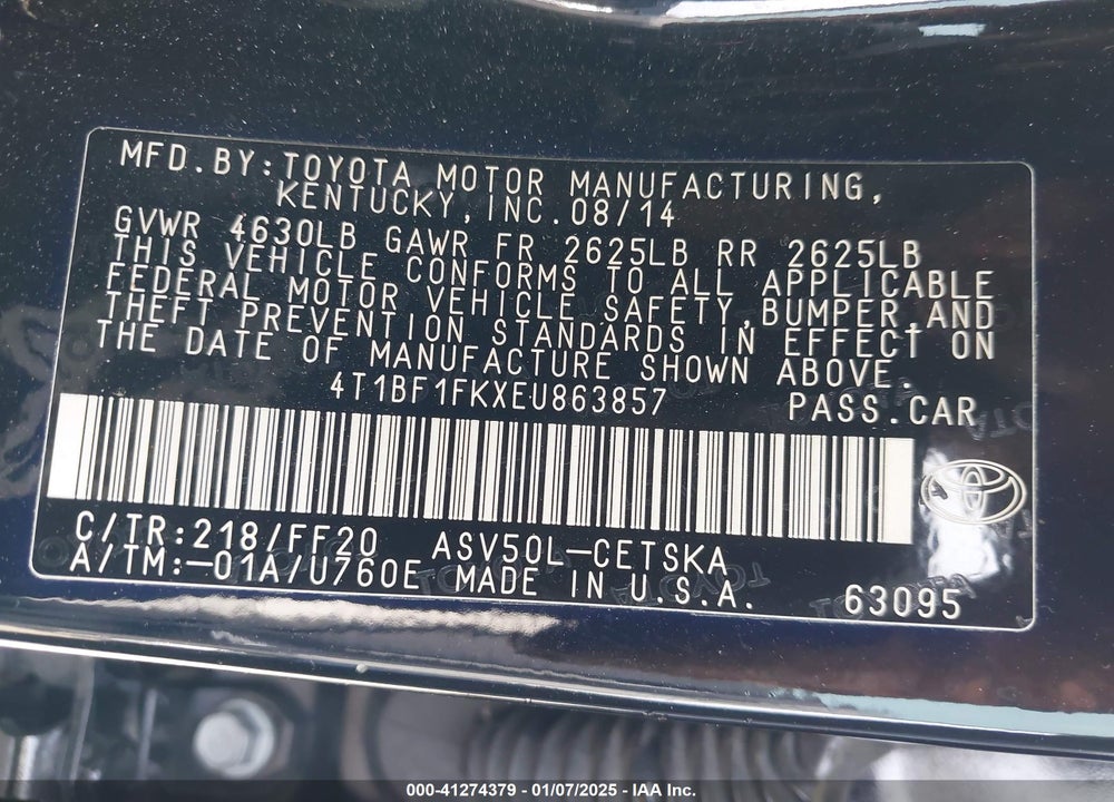 2014 TOYOTA CAMRY SE VIN: 4T1BF1FKXEU863857