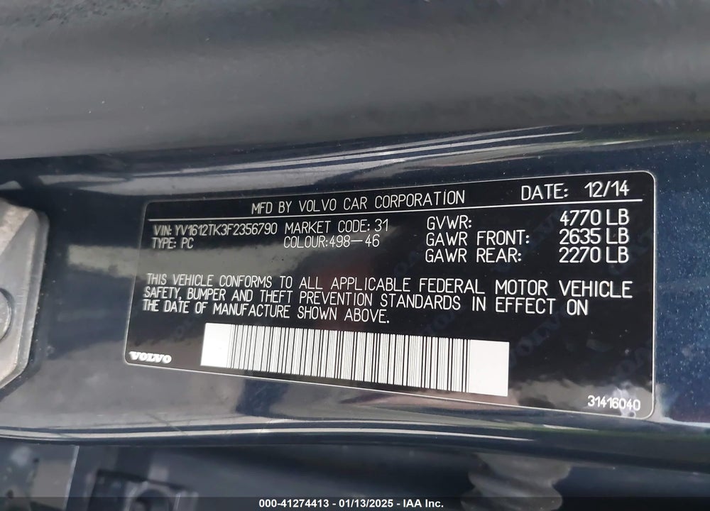 2015 VOLVO S60 VIN: YV1612TK3F2356790