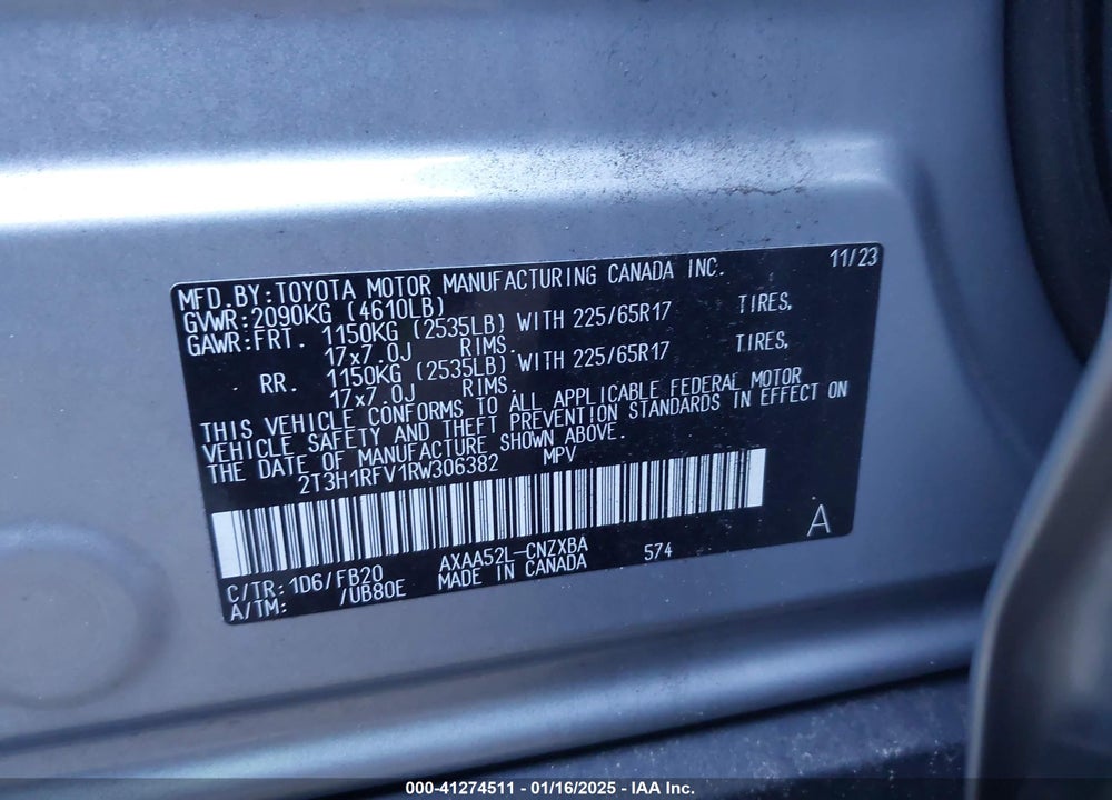 2024 TOYOTA RAV4 LE VIN: 2T3H1RFV1RW306382