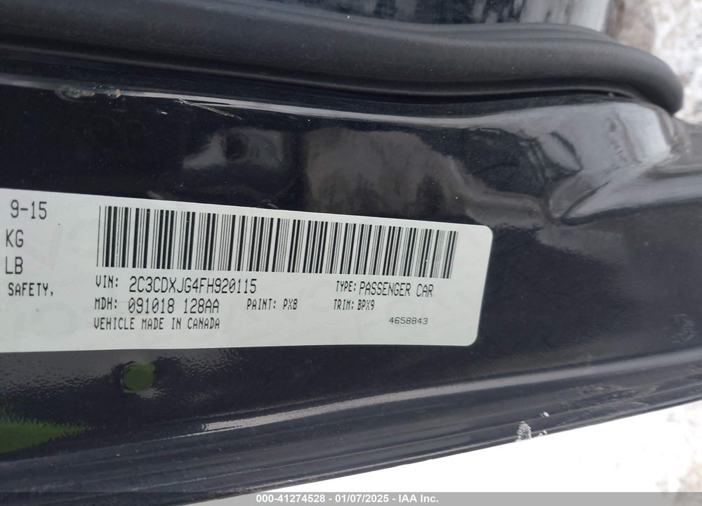 2015 DODGE CHARGER VIN: 2C3CDXJG4FH920115