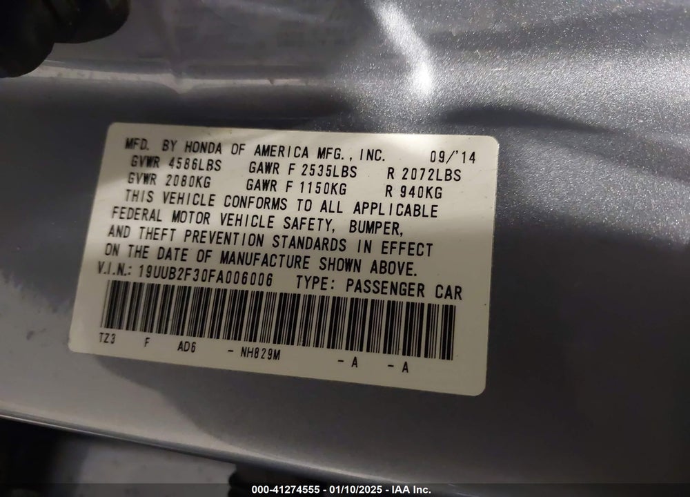 2015 ACURA TLX VIN: 19UUB2F30FA006006