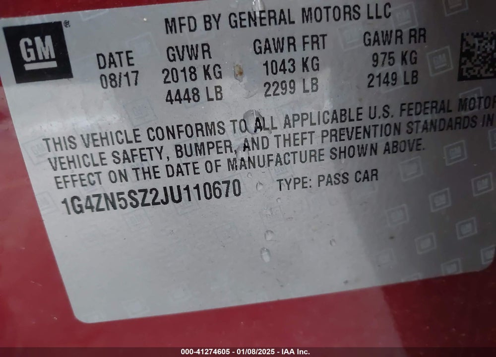 2018 BUICK LACROSSE PREFERRED VIN: 1G4ZN5SZ2JU110670