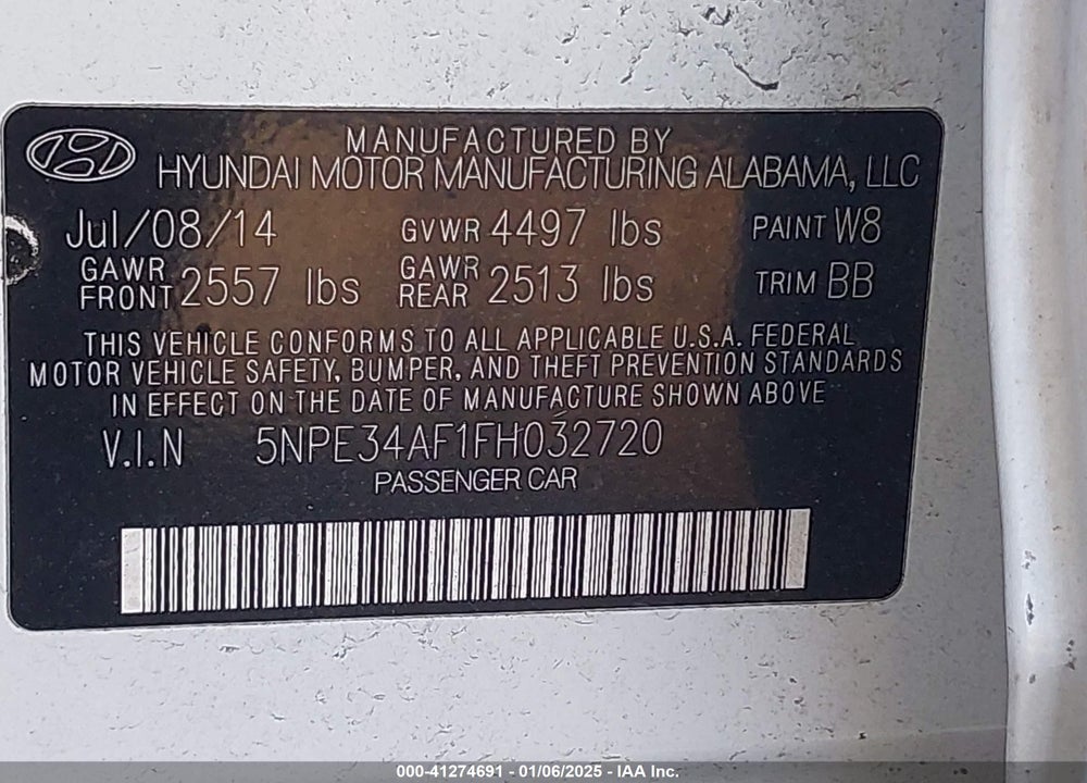 2015 HYUNDAI SONATA SPORT VIN: 5NPE34AF1FH032720