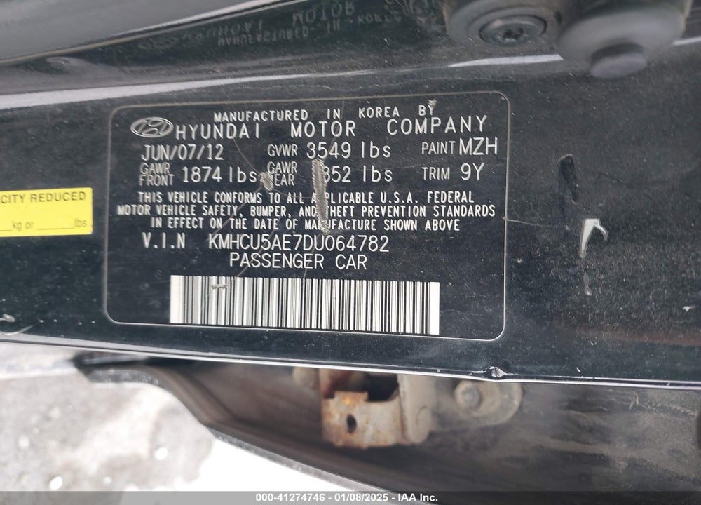 2013 HYUNDAI ACCENT VIN: KMHCU5AE7DU064782