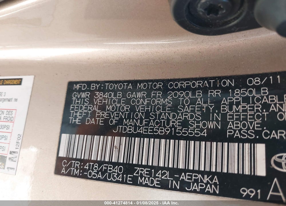 2011 TOYOTA COROLLA LE VIN: JTDBU4EE5B9155554