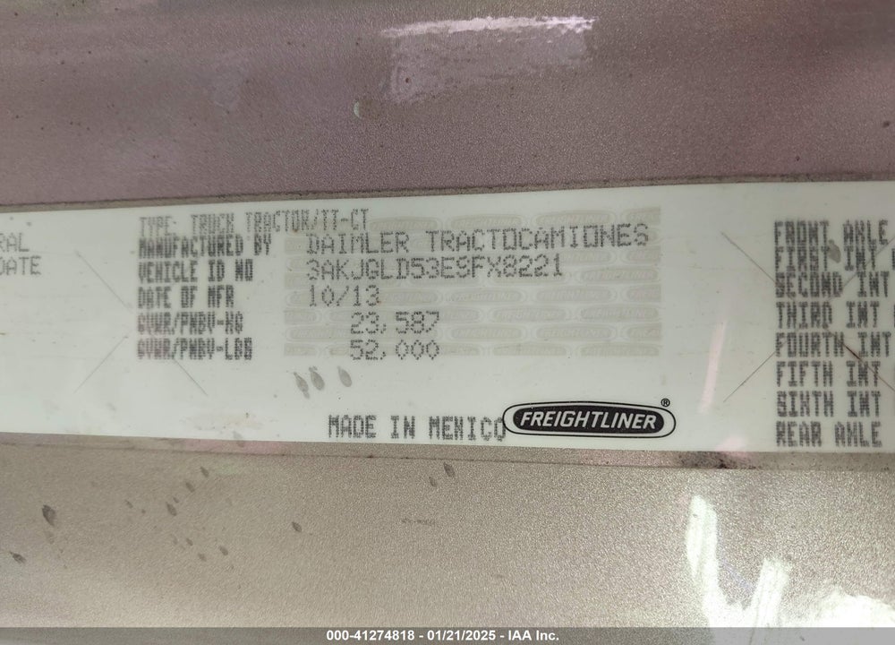 2014 FREIGHTLINER CASCADIA 125 VIN: 3AKJGLD53ESFX8221