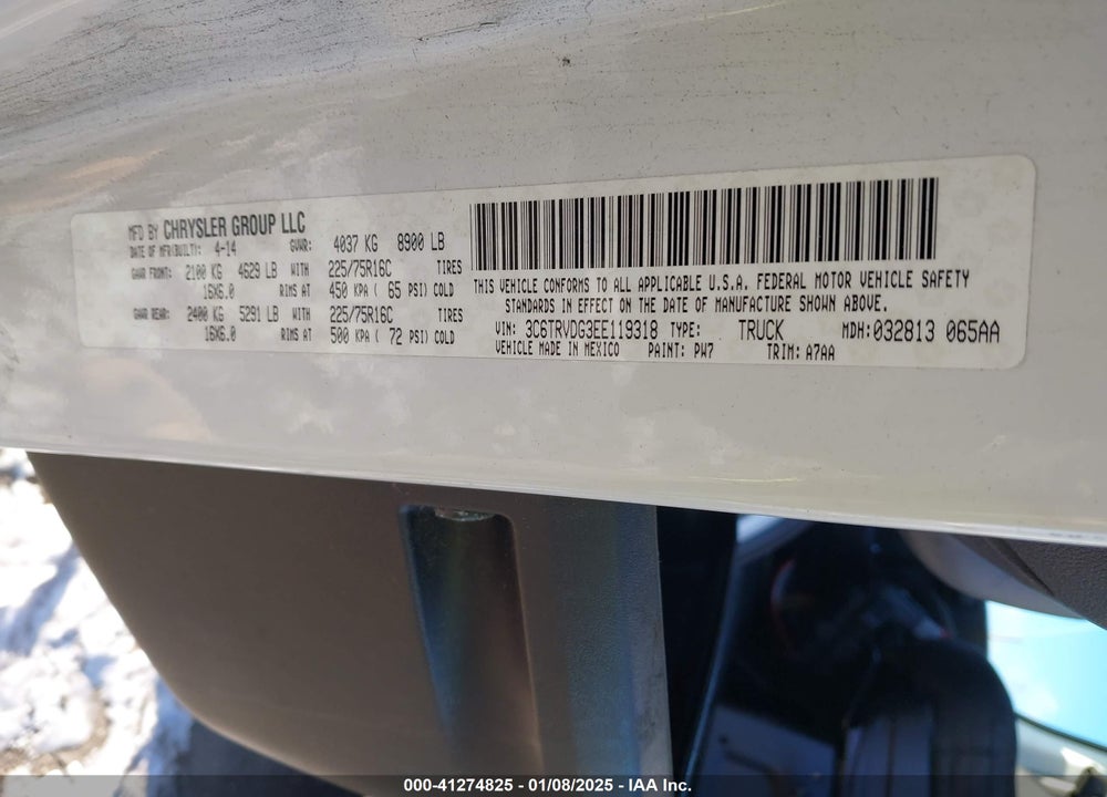 2014 RAM PROMASTER 2500 HIGH ROOF VIN: 3C6TRVDG3EE119318