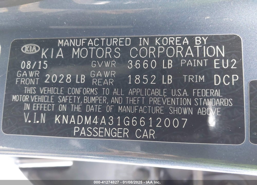 2016 KIA RIO VIN: KNADM4A31G6612007