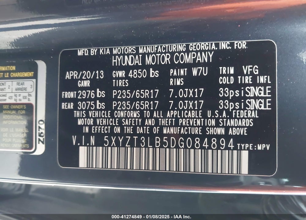 2013 HYUNDAI SANTA FE SPORT VIN: 5XYZT3LB5DG084894