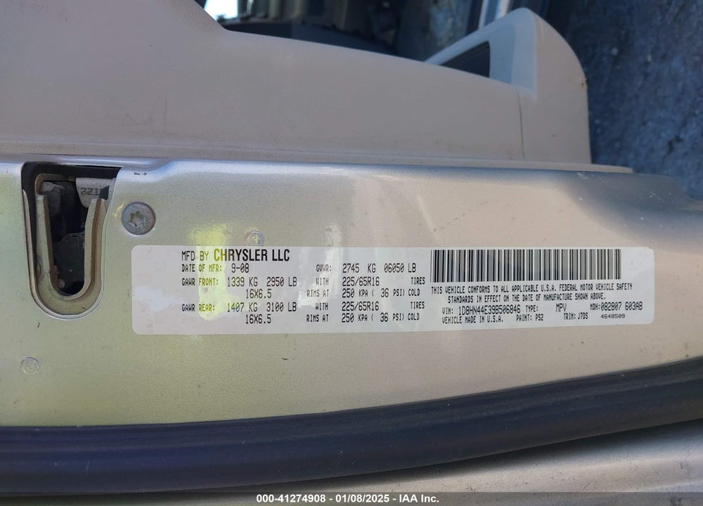 2009 DODGE GRAND CARAVAN SE VIN: 1D8HN44E39B506846