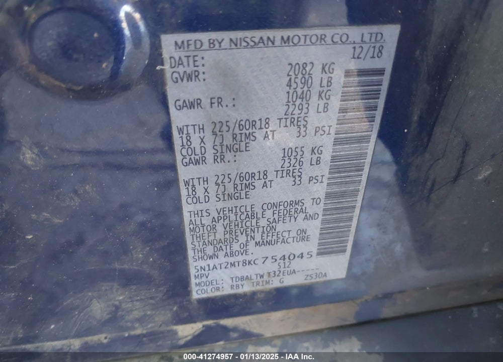 2019 NISSAN ROGUE SV VIN: 5N1AT2MT8KC754045