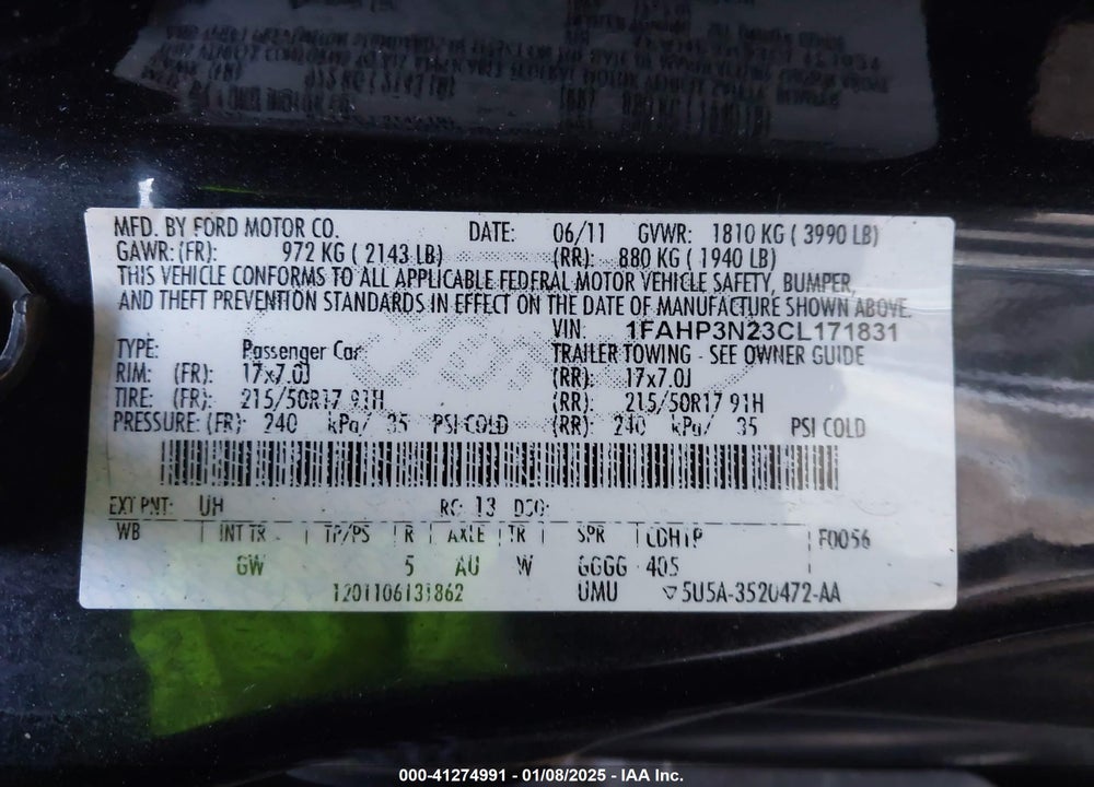 2012 FORD FOCUS TITANIUM VIN: 1FAHP3N23CL171831