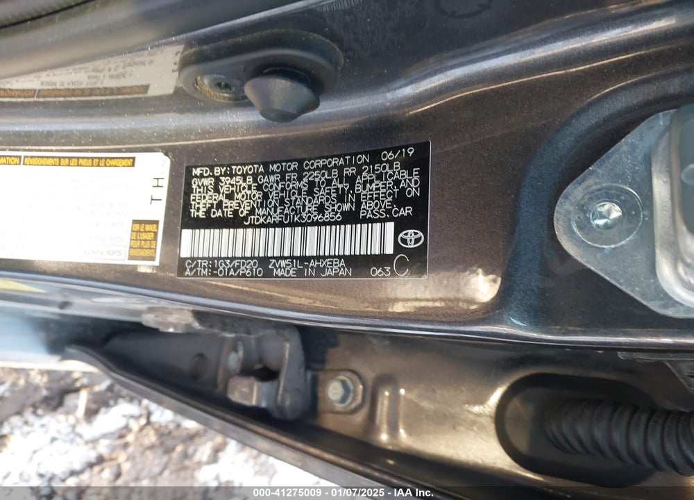 2019 TOYOTA PRIUS LE VIN: JTDKARFU1K3096856
