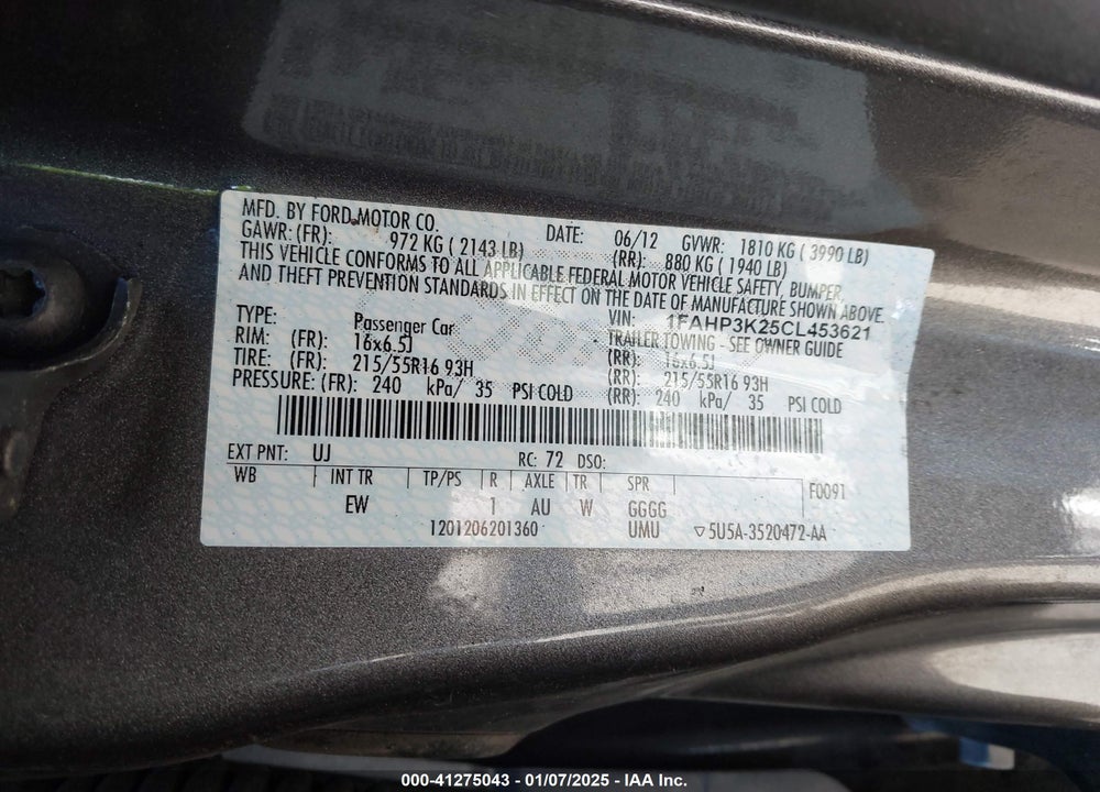 2012 FORD FOCUS SE VIN: 1FAHP3K25CL453621