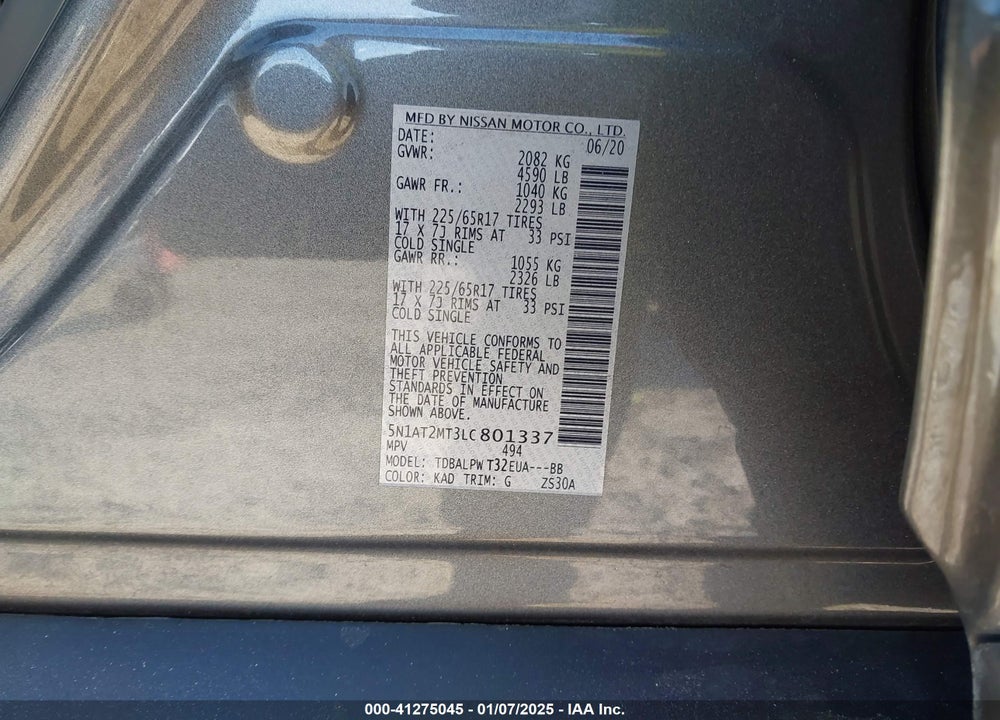 2020 NISSAN ROGUE S FWD VIN: 5N1AT2MT3LC801337