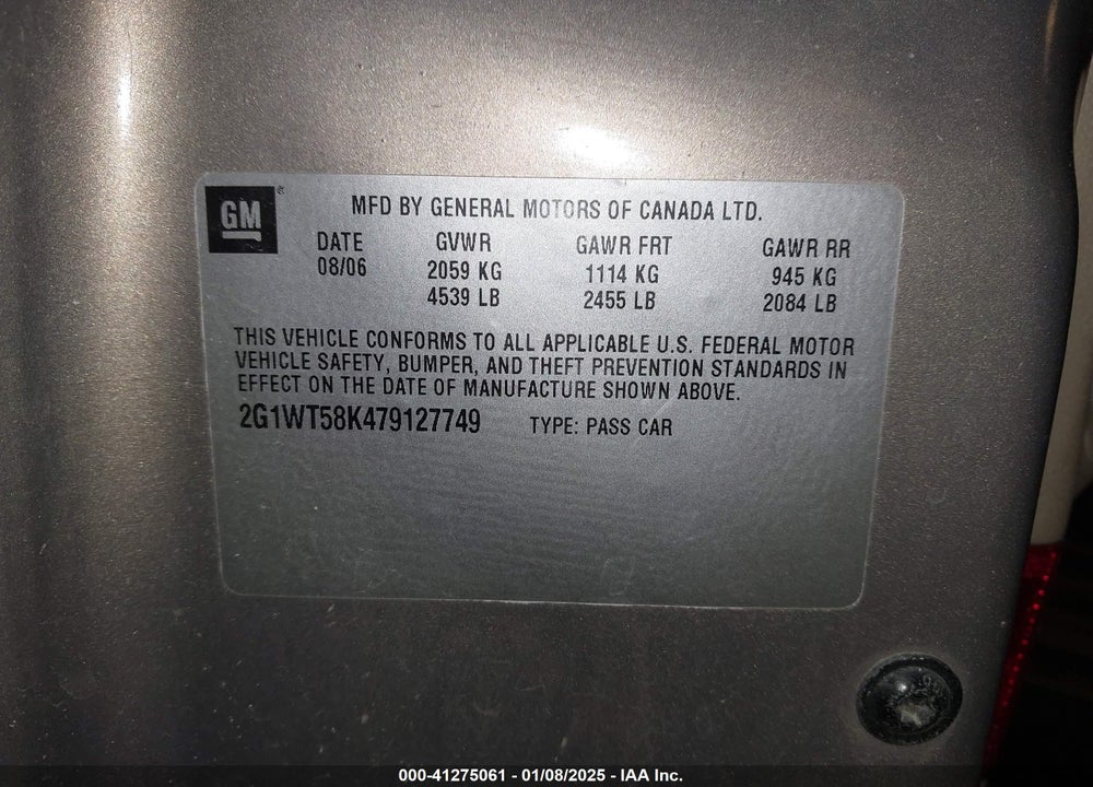 2007 CHEVROLET IMPALA VIN: 2G1WT58K479127749